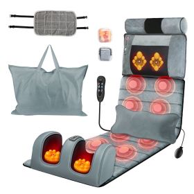 Full Body Electric Massage Mat Heating Vibration Massage Pad Cushion Back Massage Mattress Chair Pad with Neck Foot Massage Head Pillow and Cloth (Type: Advanced, Color: Grey)